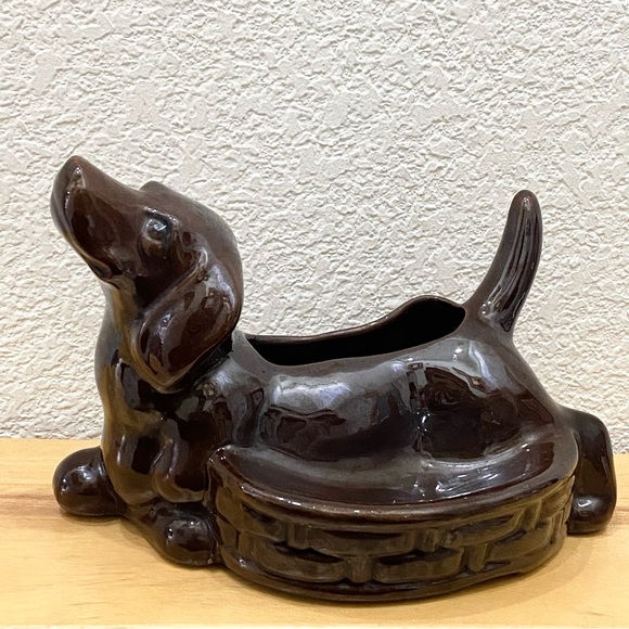 Vintage Dachshund Ceramic Planter Trinket Dish Figurine Japan